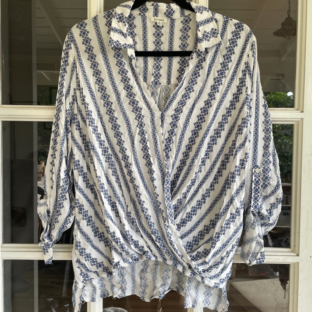 White with blue detail top